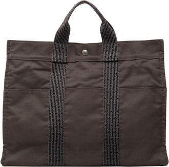 Herm&egrave;s Black Gray Canvas Handbag Tote Bag (Pre-Owned)