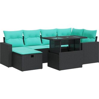 vidaXL 7 Piece Garden Sofa Set with Cushions Grey Poly Rattan Acacia vidaXL