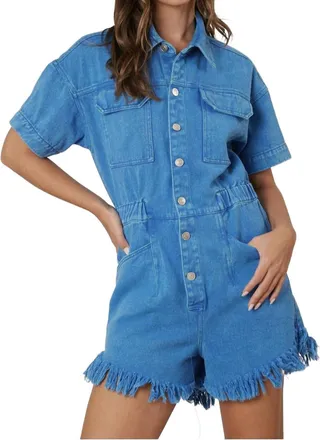 Peach Love California Washed Romper In Blue