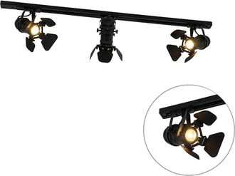 QAZQA Moderno Sistema De Riel Con 3 Focos Negros - Movie Aluminio /acero /pl&aacute;stico Alargada Adecuado Para Led Max. 3 X 50 Watt - Qazqa