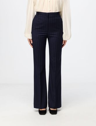 Hanita Pantaloni straight gessati in misto viscosa con vita media e tasche America