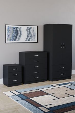 Home Discount Vida Designs Riano 3Pc Bedroom Set - 3 Drawer Bedside & 5 Drawer Chest in Black