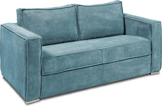 Vente-Unique Divano Letto 4 Posti Express In Velluto A Coste Blu Turchese Con Seduta Memory Foam - Rete A Doghe Larghe 160 Cm - Materasso 22 Cm Memory Foam - Loret