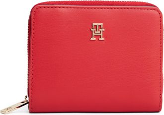 Tommy Hilfiger Geldb&ouml;rse TOMMY HILFIGER TH ICON MED ZA FLAP, Damen, rot, Lederimitat, Kleinlederwaren Geldb&ouml;rse, Damen Geldbeutel, Portemonnai mit edlem TH-Logoemble