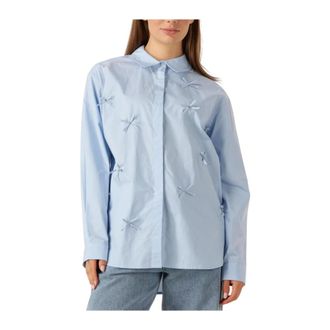 Copenhagen Muse Overhemden, Dames, Blauw, L, Katoen, Lichtblauwe Katoenen Blouse voor Dames