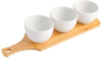 Gibson Gracious Dining 3 Piece White Fine Ceramic Tidbit Bowl Set with Wood Serving Tray at Nordstrom