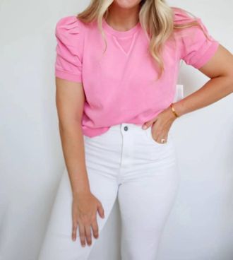Fate Womens Lucille Bubble Sleeve Crew Neck Top In Vibrant Pink Summer Knit