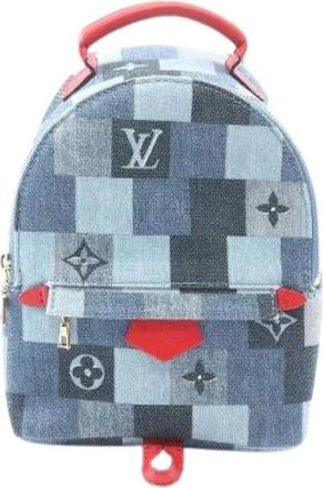 Louis Vuitton Pre-owned Palm Springs Backpack Mini Monogram Denim Leather Backpack - Dames - Vintage Rugzakken - Blauw - ONE Size - Denim - Vintage