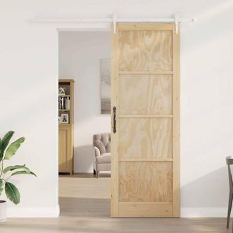 Berkfield Home Sliding Door with Hardware Set 83x232 cm Solid Wood Pine in Light Tan