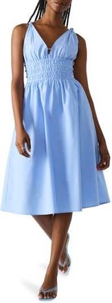 Steve Madden Kassie Bead Detail Smock Waist Cotton Midi Dress in Aurora Blue at Nordstrom Rack, Size Medium