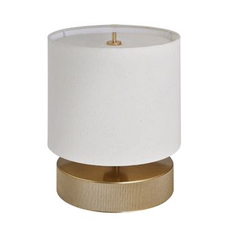 Industville Knurled Round Table Lamp - Brass - Drum - Natural Cotton in Metallic Gold | Size: Medium