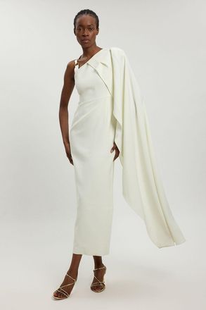Karen Millen Womens Compact Viscose Asymmetric Detail Maxi Dress - White - Size 12 UK