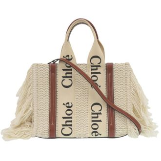 Chlo&eacute; Leather Linen Handbag Tote Bag (Pre-Owned)