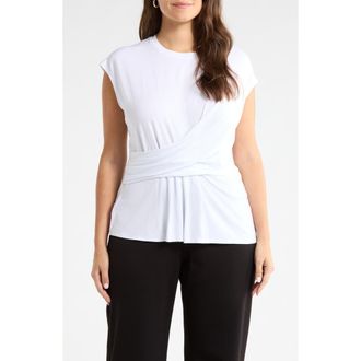 Nordstrom Cap Sleeve Drape Front Top in White at Nordstrom, Size 4X