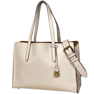 Coach White Leather Shoulder Bag Tote Bag (Pre-Owned)