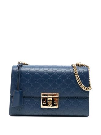 Gucci 2016-2025 Medium Guccissima Padlock shoulder bag - women - Calf Leather/Leather - One Size - Blue