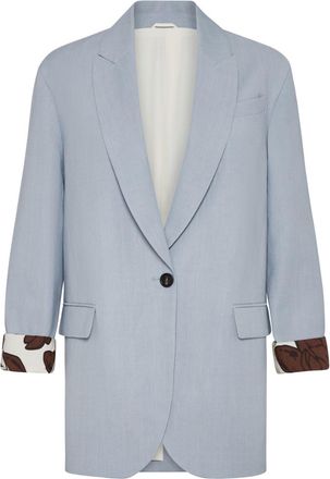 Brunello Cucinelli contrasting-cuffs single-breasted blazer - women - Viscose/Wool/Silk - 36 - Blue
