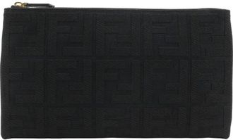 Fendi Pre-owned Medium Flat Pouch Katoenen Pouch - Dames - Vintage Clutch - Zwart - ONE Size - Katoen - Vintage