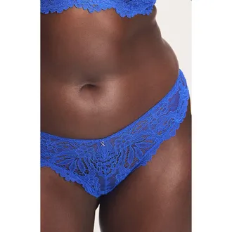 Savage x Fenty Romantic Corded Lace Brazilian Panties in Blue Mood at Nordstrom, Size X-Large