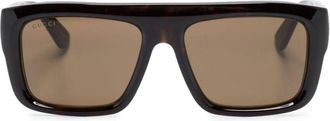 Gucci logo-engraved rectangle-frame sunglasses - men - Acetate - One Size - Brown