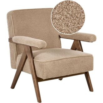 Beliani Beliani - Retro Living Room Armchair Fabric Boucle Upholstery Wooden Frame Sand Beige Evje