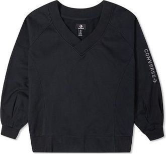 Converse (WMNS) Converse Solid Color Loose Knit V neck Hoodie Black 10022959-A01