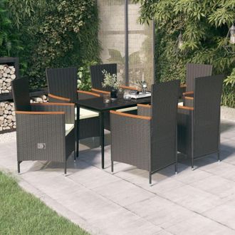 vidaXL Juego De Comedor De Jard&iacute;n 7 Piezas Con Cojines Negro Vidaxl