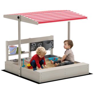 OUTSUNNY Arenero De Madera Para Ni&ntilde;os Con Techo Regulable Arenero Infantil Con Juguetes De Cocina Y Banco Juego Para Ni&ntilde;os De 3-7 A&ntilde;os 114x110x110 Cm
