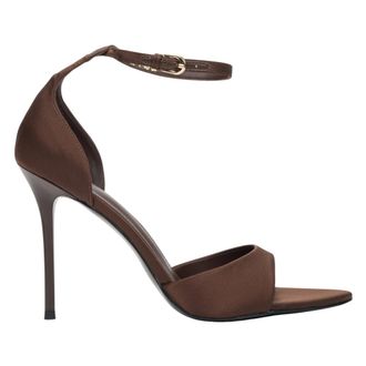 Estro & Luminara High Heel Sandals with Feather Trim - female - Estro - High Heel Sandals - Brown - 6 UK - Shoes