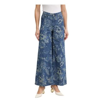 Fracomina Broeken, Dames, Blauw, W24, Katoen, Wijde broek
