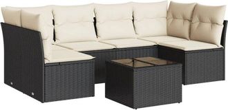 vidaXL Vidaxl - Set De Comedor De Jard&iacute;n 7 Pzas Y Cojines Rat&aacute;n Sint&eacute;tico Negro