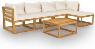vidaXL Muebles De Jard&iacute;n 6 Pzas Cojines Crema Madera Maciza De Acacia Vidaxl