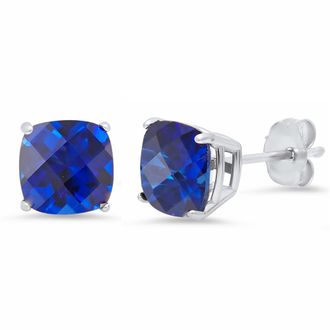 MAX + STONE Sterling Silver or Gold 8mm Cushion Cut Gemstone Birthstone Stud Earrings