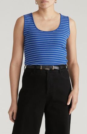 Universal Standard Daisy Ribbed Scoop Neck Tank in Bright Blue/White at Nordstrom, Size 2Xl