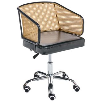 Beliani Beliani - Silla De Oficina Retro De Piel Sint&eacute;tica Respaldo De Rat&aacute;n Sint&eacute;tico Trenza Vienesa Giratoria Ajustable Negro Tucson