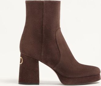 Valentino Garavani Fawcette Platform Ankle Boot In Split Leather 90Mm Woman EBONY 35.5