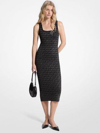 Michael Kors Metallic Logo Jacquard Midi Dress