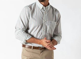 Duck Head Performance Poplin Gaston Plaid Sport Shirt In Pear Green