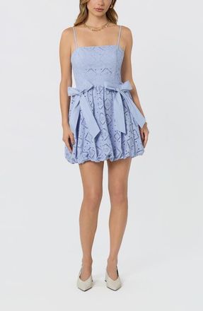 ASTR the Label Aislinn Eyelet Bubble Hem Minidress in Dusty Blue at Nordstrom, Size X-Small