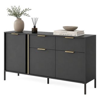 Dmora Credenza Hametesi, Aparador 2 Cajones, 3 Estantes, Puerta Abatible, Deslizante, 153x40x81h Cm Negro