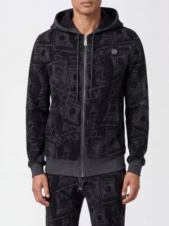 Philipp Plein Wool Knit Hoodie with Zip Closure and Hexagon Logo