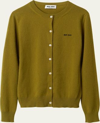 Miu Miu Intarsia Logo Cashmere Cardigan