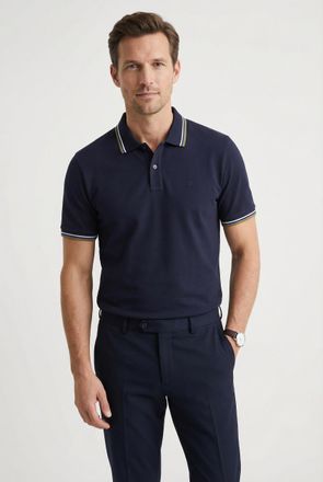 Olymp Poloshirt OLYMP Casual, Herren, Gr. XXL, blau (marine), Piqu&eacute;, Obermaterial: 100% Baumwolle, Shirts Poloshirt, farbliche Kontrast-Details