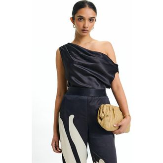 Diarrablu Fsc Viscose Alba One-Shoulder Top in Solid Noir at Nordstrom, Size 3X-Large