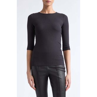 Vince Elbow Sleeve Crewneck Top in Black at Nordstrom, Size X-Small