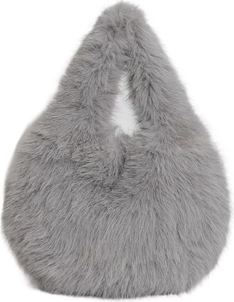 Generic Womens Plush Bags Fluffy Ladies Leather Hand Bag Classic Trendy Design Casual Vintage(Grey)