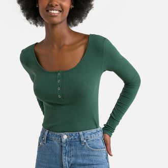 Pieces T-shirt met lange mouwen, geribbeld effect