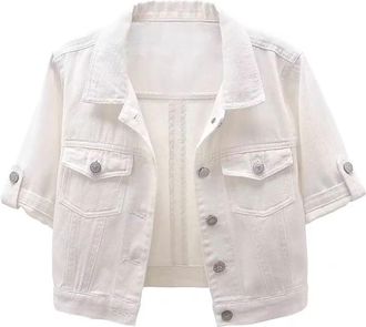 Generic Cropped Denim Jacket Women Short Sleeve - Oversized Denim Jackets For Women - Summer Cardigans Long Plus Size DenimJacket SummerClothes Canvasjacket L