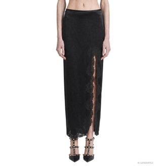 Valentino Lace-trim Satin Skirt