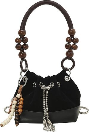 Generic Drawstring Bucket Bag, Hand Bags for Women Stylish Beaded Drawstring and Lightweight Handbag, Retro Bucket Bag. (Black)